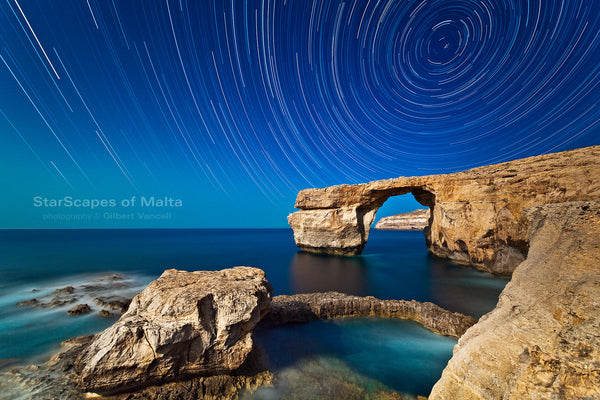 Star trails over a Moonlit Azure Window