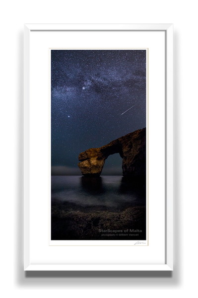 Perseid meteor over the Azure Window
