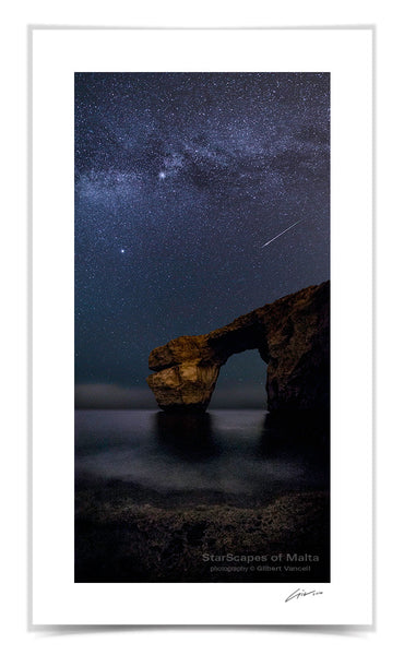 Perseid meteor over the Azure Window