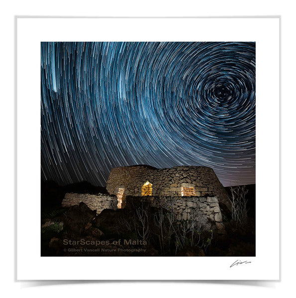 Star trails over Girnas at Il-Majjistral Park