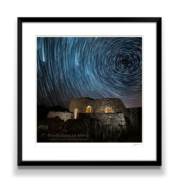 Star trails over Girnas at Il-Majjistral Park