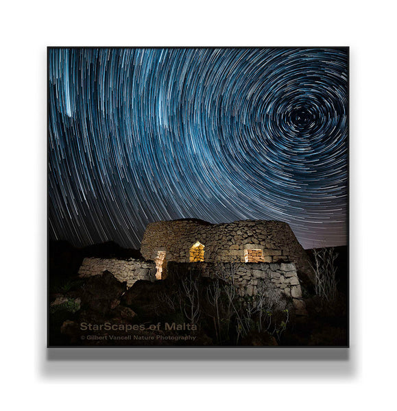 Star trails over Girnas at Il-Majjistral Park