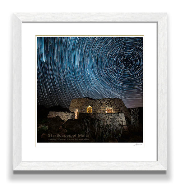 Star trails over Girnas at Il-Majjistral Park