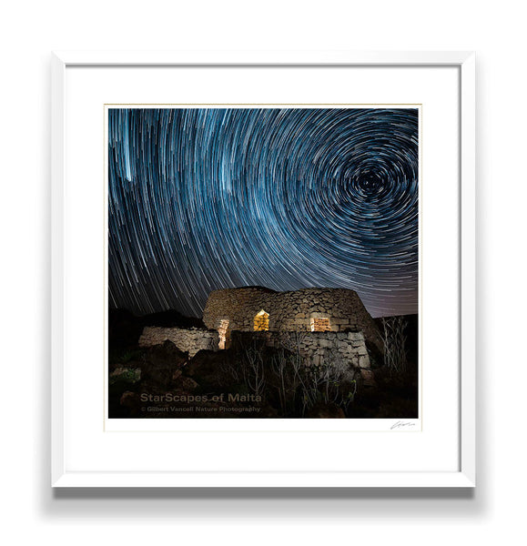 Star trails over Girnas at Il-Majjistral Park