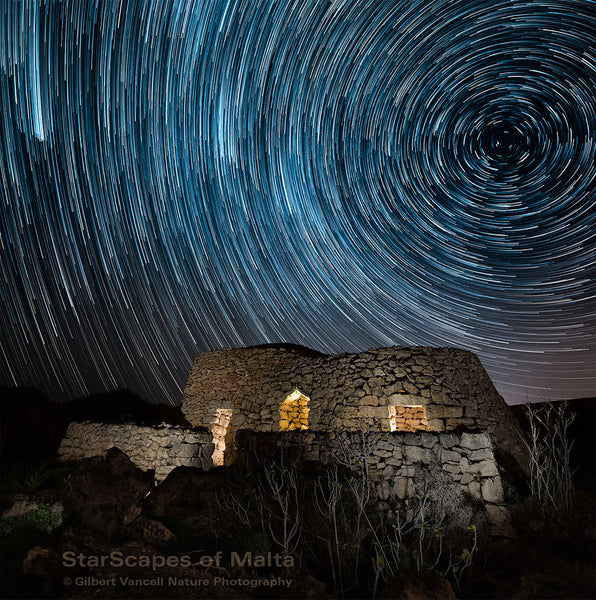 Star trails over Girnas at Il-Majjistral Park