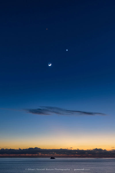 Venus, Mars and the Crescent Moon over Filfla