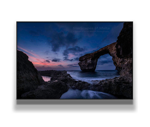 Moon, Mars and Venus triangle at the Azure Window