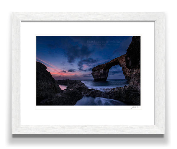 Moon, Mars and Venus triangle at the Azure Window