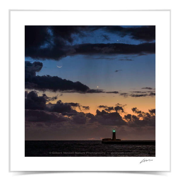 Moon, Jupiter and Venus over Valletta Lighthouse