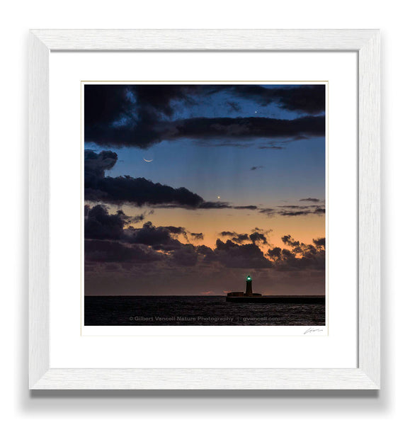 Moon, Jupiter and Venus over Valletta Lighthouse