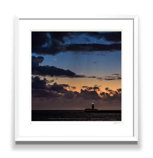 Moon, Jupiter and Venus over Valletta Lighthouse